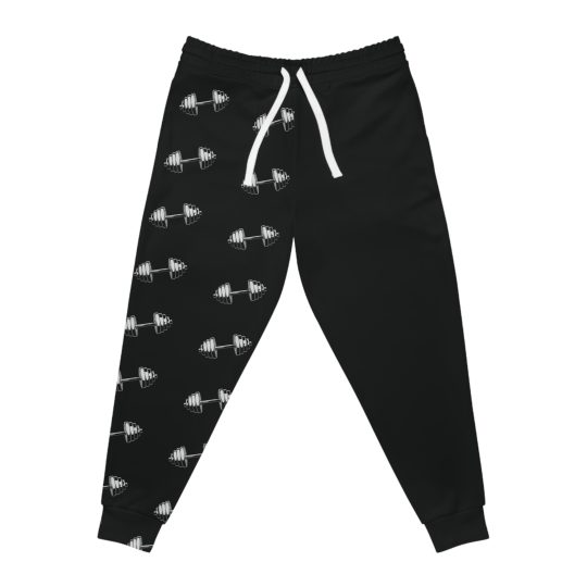 Red Dumbbell Print Joggers — Athletic Gym Sweatpants for Weightlifters