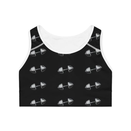 Barbell Pattern Sports Bra — Women's Gym Activewear, Weightlifting Workout Top