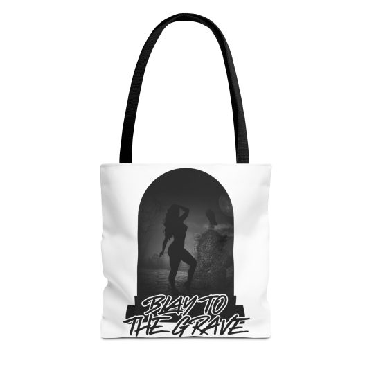 Silhouette Blay to the Grave Tote Bag | Gothic Halloween Moon Arc Print