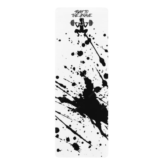 Rubber Yoga Mat — 'Blay to the Grave' Black Ink Splash Fitness Mat